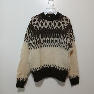 Vintage Eskimo Knitwear Pure Wool Sweater Made In England Unisex Brown And Cream